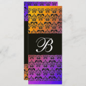 Invitation JAUNE VIOLET BLEU NOIR DAMAS MONOGRAMME, blanc (Devant / Derrière)