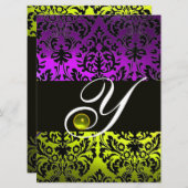 INVITATION JAUNE VIOLET NOIR DAMASSÉ MONOGRAMME TOPAZE (Devant / Derrière)