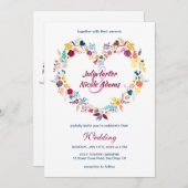 Invitation Jaune violet vert Fleurs de printemps Mariage de c (Devant / Derrière)