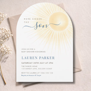 Invitation Jaune Voici venir le fils Garçon Baby Shower