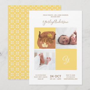 Invitation Jaune Yak • Alphabet Monogramme Bébé Shower Mignon