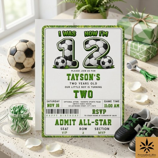 Invitation J'avais 1 ans Maintenant j'en ai 2 Football – Deux