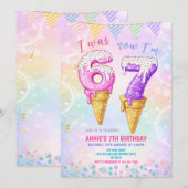 Invitation J'avais 6 ans maintenant 7 ans Cône de glace d'ann (Devant / Derrière)