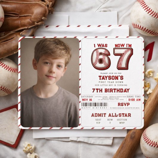 Invitation J'avais 6 ans, maintenant j'ai 7 ans – Baseball 7e