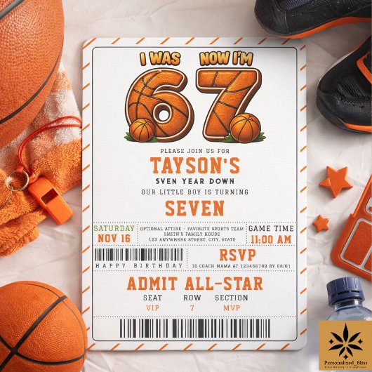 Invitation J'avais 6 ans, maintenant j'ai 7 ans Basket-ball A