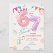 Invitation J'avais 6 ans maintenant j'ai 7 ans pastel Rainbow (Devant)