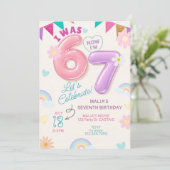 Invitation J'avais 6 ans maintenant j'ai 7 ans pastel Rainbow (Debout devant)