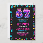 Invitation J'avais 6 ans Maintenant j'ai 7 ans Rétro Néon 7e  (Devant)