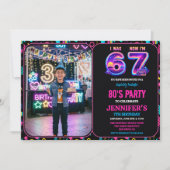 Invitation J'avais 6 ans maintenant j'ai 7 ans Rétro Néon 7èm (Devant)