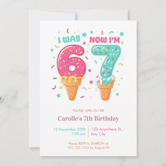 Invitation J'avais 6 ans maintenant je suis glace 7 ans d'an (Devant)