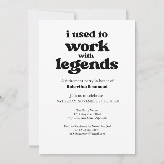 Invitation J'Avais L'Habitude De Travailler Avec Des Légendes (Devant)