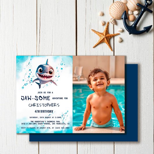 Invitation Jawsome de requin sous la mer Fête d'anniversaire