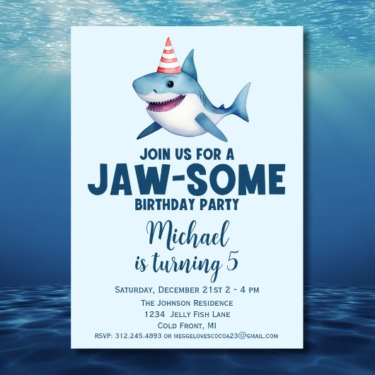 Invitation Jawsome Under the Sea Cute Shark Anniversaire
