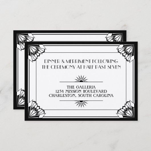 Invitation Jazz age noir art déco mariage réception (Devant / Derrière)