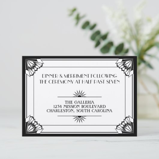 Invitation Jazz age noir art déco mariage réception (Debout devant)