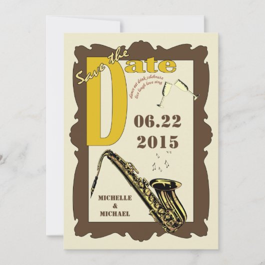 Invitation Jazz de style vintage, enregistrer la date (Devant)