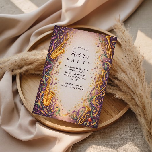 Invitation Jazz Music Mardi Gras Masquerade