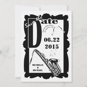 Invitation Jazz Style Rétro Enregistrer la Date Noir Blanc 2