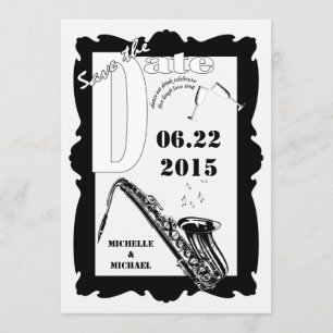 Invitation Jazz Style Rétro Faire Part de Mariage Noir Blanc
