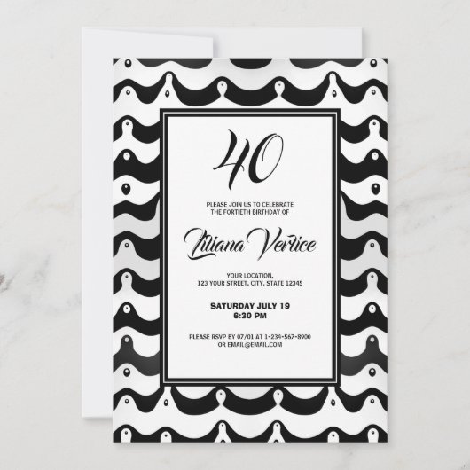 Invitation Jazzy Black & White Wavy Zebra Stripes (Devant)