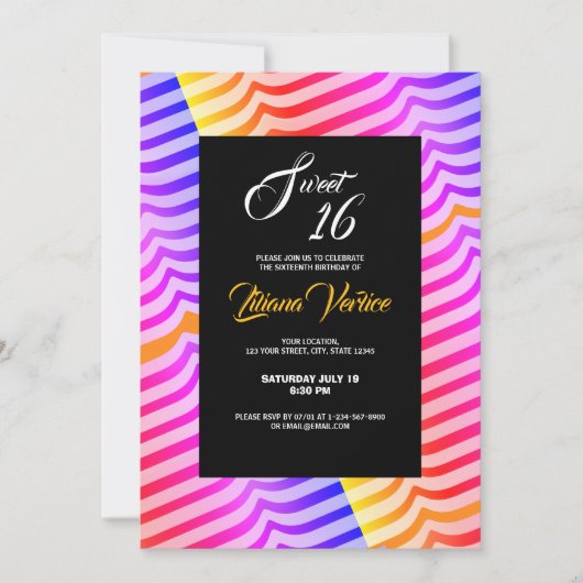 Invitation Jazzy Trippy Psychedelic Tropical Stripey Motif (Devant)