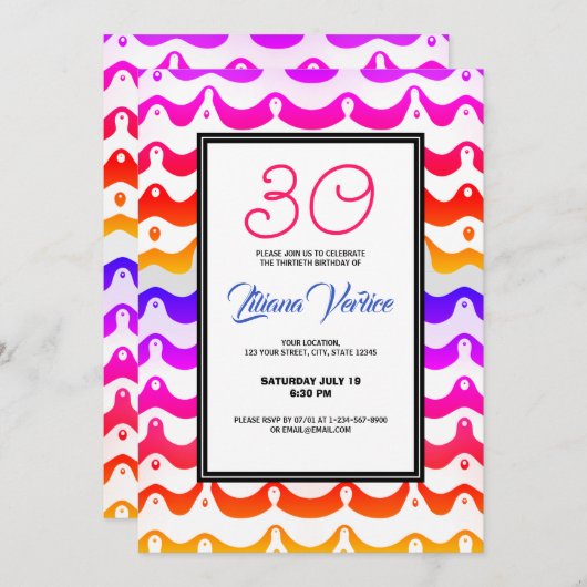 Invitation Jazzy Tropical Psychedelic Wavy (Devant / Derrière)