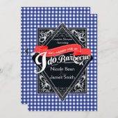Invitation JE FAIS BARBECUE BBBQ Bleu & Rouge À damiers Fianç (Devant / Derrière)