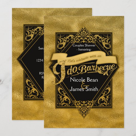 Invitation JE FAIS BARBECUE BBQ Faux Gold Foil Fiançailles (Devant / Derrière)