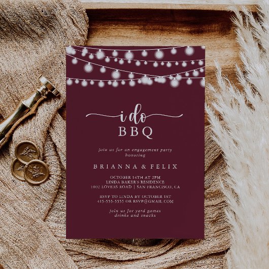 Invitation Je fais BBQ Burgundy Lights