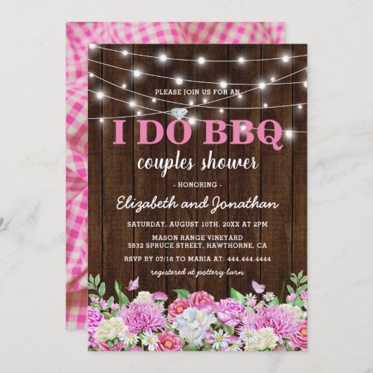 Invitation Je fais BBQ Couples Douche | Floral rose rustique (Devant / Derrière)