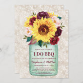 Invitation Je fais BBQ Mason Jar Sunflowers Fiançailles (Devant / Derrière)