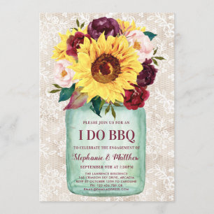 Invitation Je fais BBQ Mason Jar Sunflowers Fiançailles