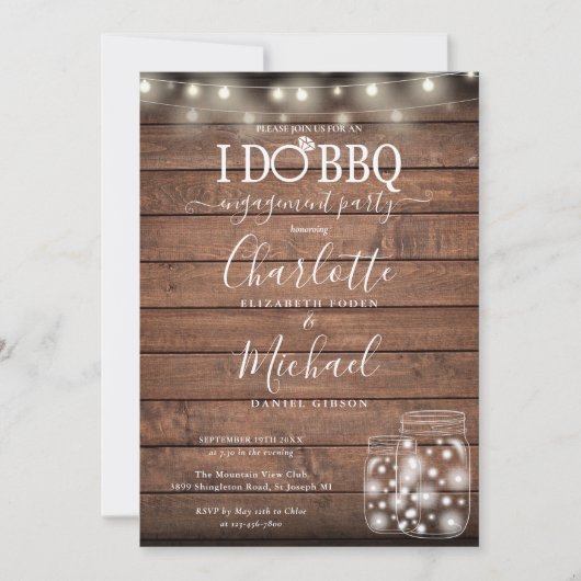 Invitation Je fais BBQ Mason Jars Rustic Photo Fiançailles (Devant)