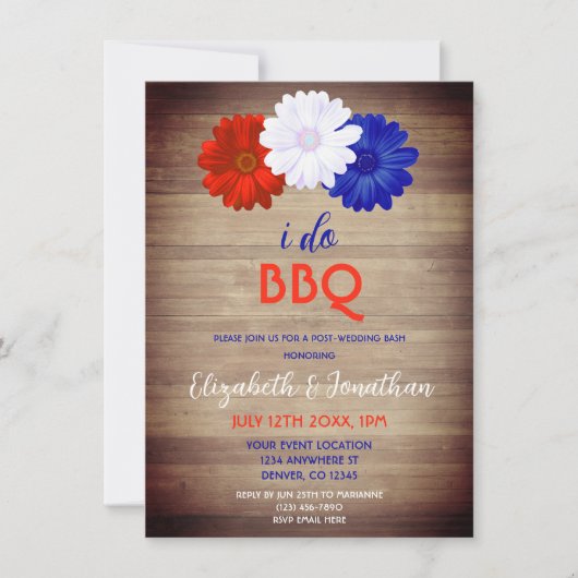 Invitation Je fais BBQ Patriotique Floral Post-Mariage (Devant)