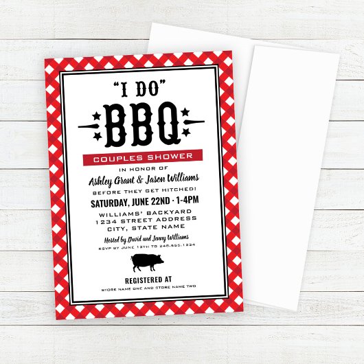Invitation Je fais BBQ Red En vichy Mariage Couples Douche