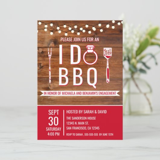 Invitation Je fais BBQ Rustic Engagement Partie Couples Douch (Debout devant)