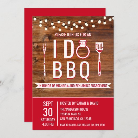 Invitation Je fais BBQ Rustic Engagement Partie Couples Douch (Devant / Derrière)