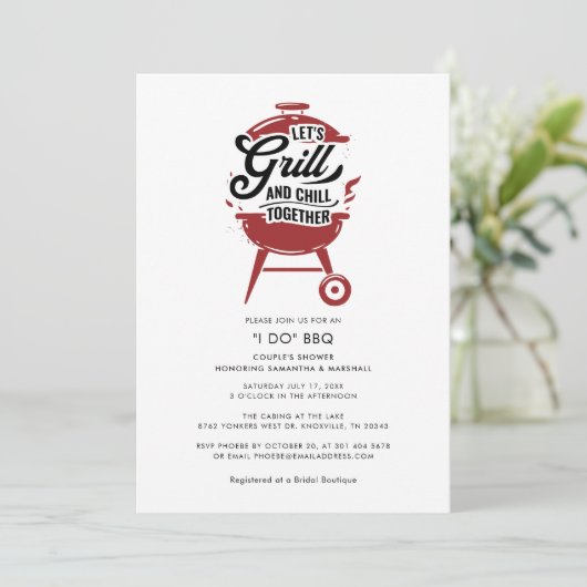 Invitation JE FAIS BBQ Rustic Plaid Couples Fiançailles douch (Debout devant)