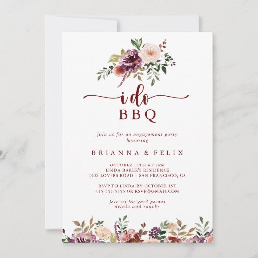 Invitation Je fais BBQ Rustic Summer Floral Engagement Party (Devant)