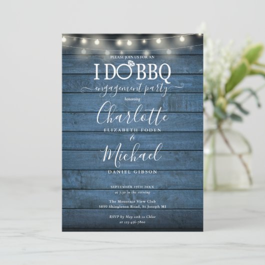 Invitation Je fais BBQ Rustic Wood String Fiançailles (Debout devant)