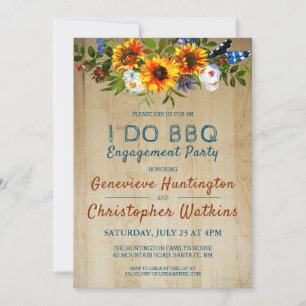 Invitation Je fais BBQ Rustique Floral Barn Wood Engagement P