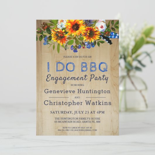 Invitation Je fais BBQ Rustique Floral Barn Wood Engagement P (Debout devant)
