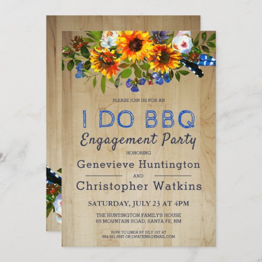 Invitation Je fais BBQ Rustique Floral Barn Wood Engagement P (Devant / Derrière)