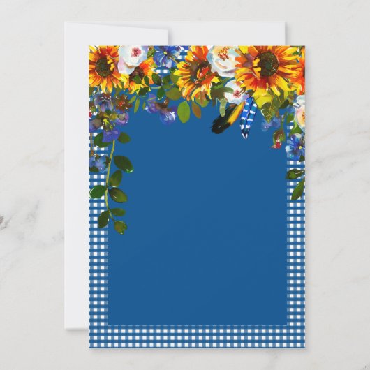 Invitation Je FAIS BBQ Rustique Floral Bleu Plaid Engagement (Dos)
