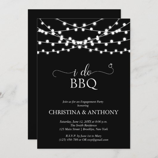 Invitation Je fais BBQ Rustique String Lights Engagement Part (Devant / Derrière)