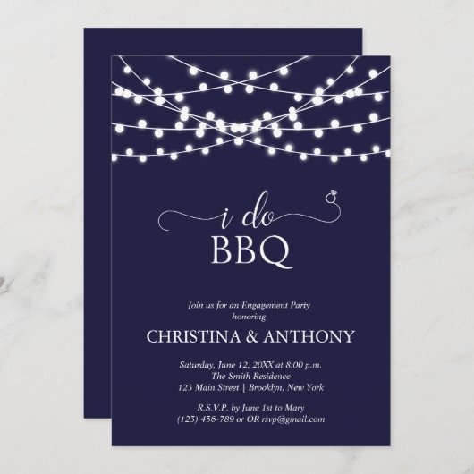 Invitation Je fais BBQ Rustique String Lights Engagement Part (Devant / Derrière)