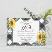 Invitation Je fais BBQ Sunflower Buffalo Plaid Engagement Par (Debout devant)