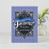 Invitation Je FAIS DU BARBECUE BBQ Bleu Blanc à Carreaux Enga (Debout devant)