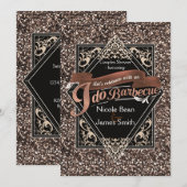 Invitation JE FAIS DU BARBECUE BBQ Faux Rose Paillettes Engag (Devant / Derrière)