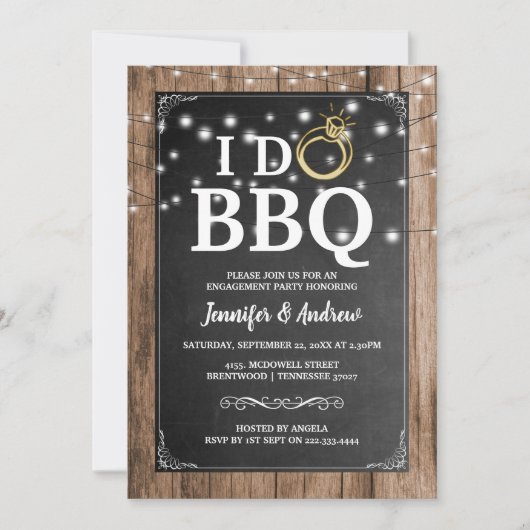 Invitation 'JE FAIS DU BBQ' Fête de Fiançailles Rustique (Devant)